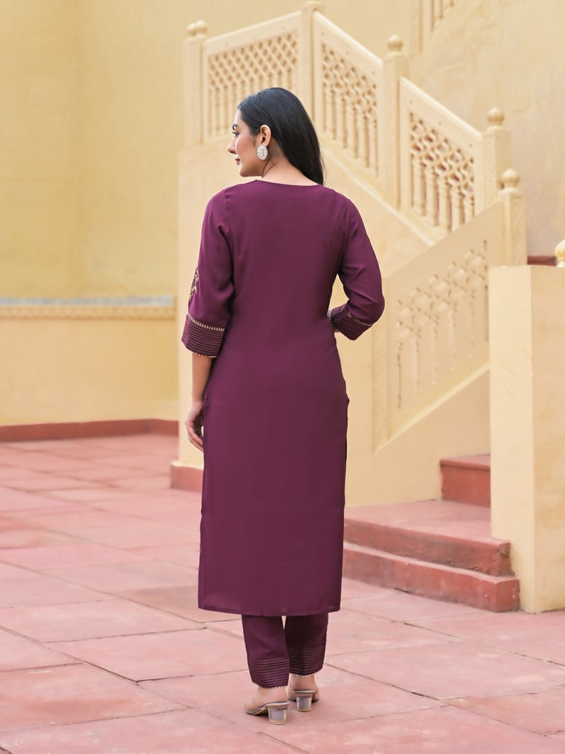 Shifory Wine Embroidered Kurti Set for Women - Image 2